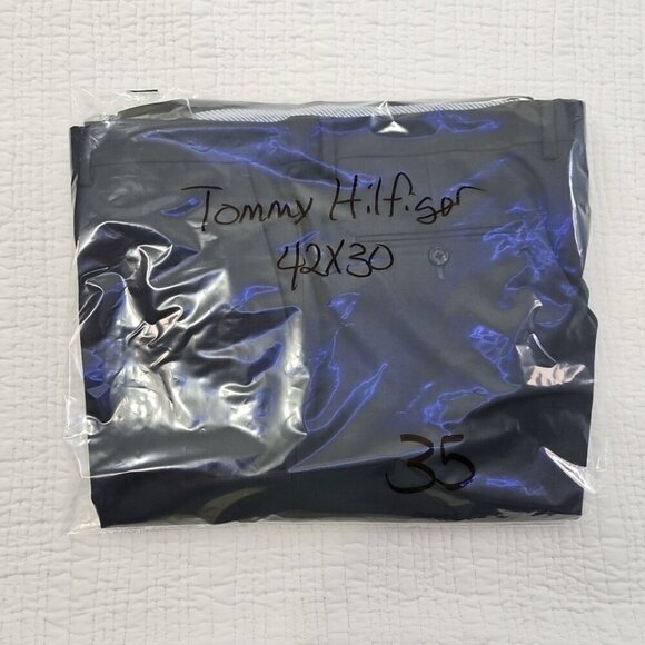 Tommy Hilfiger Dress Pants Men's 42x30 Navy Blue Modern Flex Stretch Chambray - Picture 14 of 14